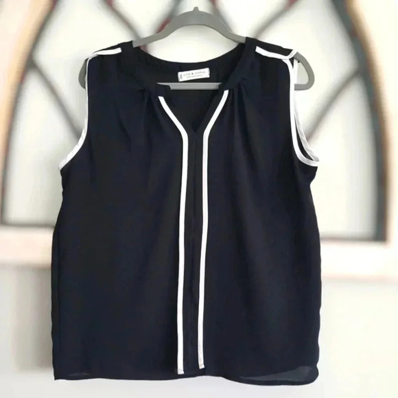 JON & ANNA contemporary black and cream chiffon sleeveless blouse size Large - Picture 1 of 4